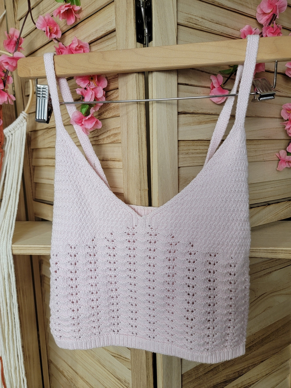 Delicate Knit Pink Top - 100% Cotton Cute V-Neck Crop